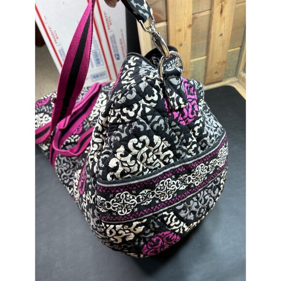 Vera Bradley Quilted Cotton Large Travel Duffel Bag Black & Fuchsia Pattern - Picture 4 of 11
